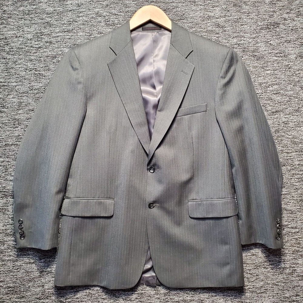 Kilburne and Finch Suit Jacket Mens 40R Gray Blue Pinstripe Wool Blend Blazer